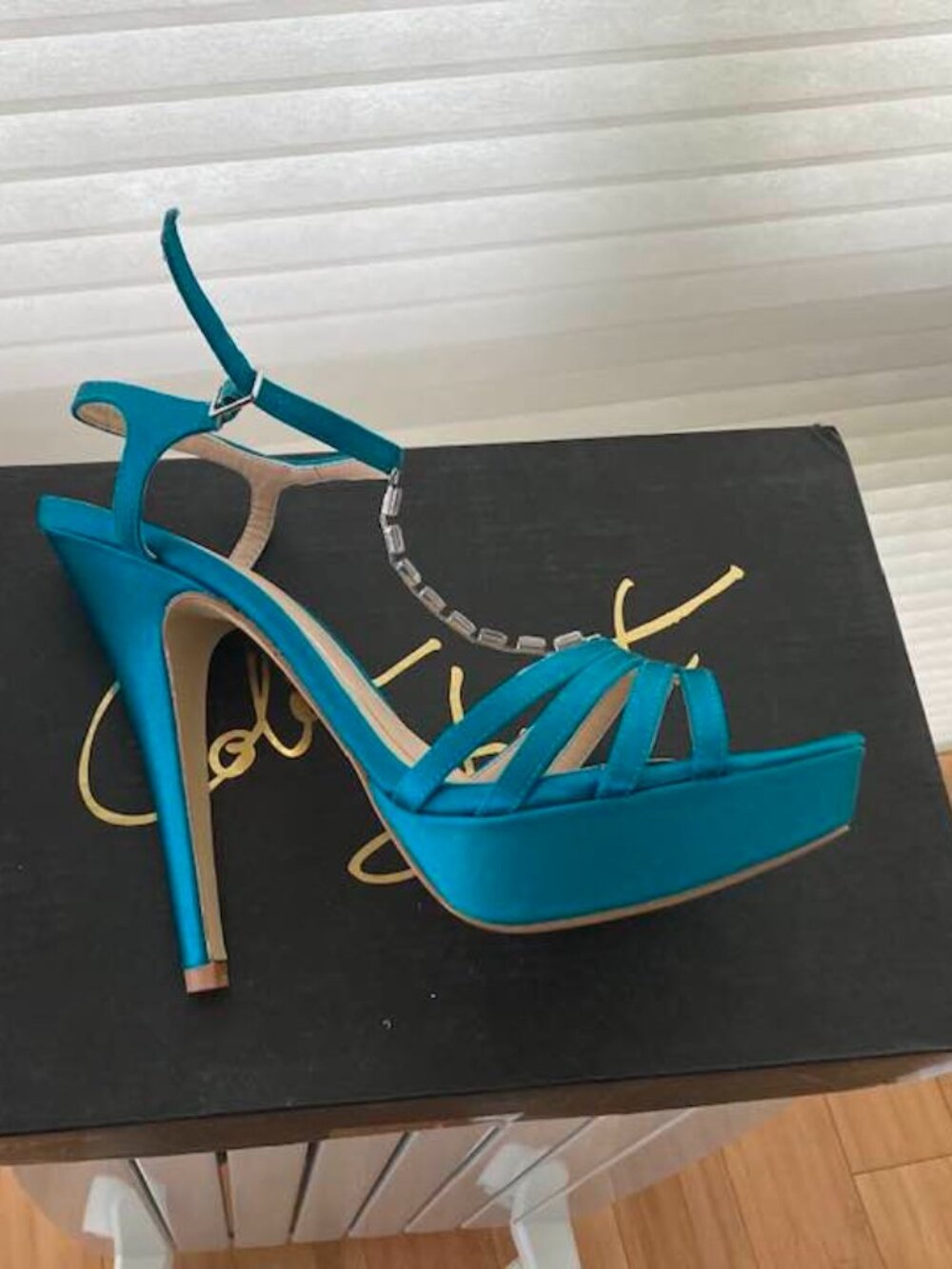 Colin Stuart Turquoise Satin 5.5 inch elegant evening heels